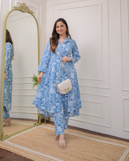 Blue floral cotton Co-ords Set